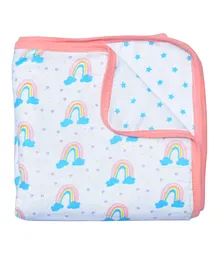Thread Fairy Organic Soft Muslin 3 Layered Blanket Wrap Vibrant Rainbow - Pink