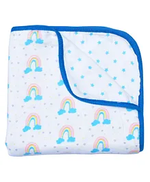 Thread Fairy Organic Soft Muslin 3 Layered Blanket Wrap Vibrant Rainbow - Blue