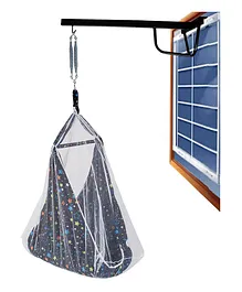 Baybee Swing Cradle With Metal Window Hanger Mosquito Net & Spring - Dark Blue