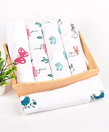 Mom's Home Organic Cotton Soft Baby Muslin Swaddle Animal Print Pack Of 5 - Multicolor