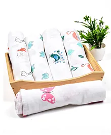 Mom's Home Organic Cotton Soft Baby Muslin Swaddle Animal Print Pack Of 5 - Multicolor
