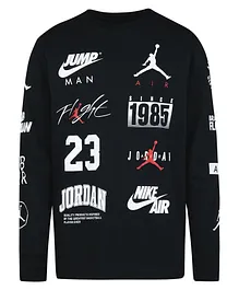 Jordan Full Sleeves All Over Brand Logo Print Tee - Black
