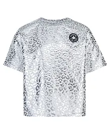 Converse Half Sleeves Leopard Shine Foil Print Dri Fit Tee - White