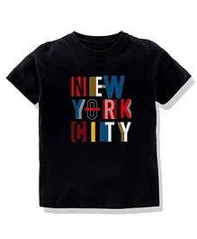 KAVEE 100% Pure Cotton Bio Washed Half sleeves New York City Print Tee - Black