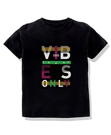 KAVEE 100% Pure Cotton Bio Washed Half Sleeves Vibes Print Tee - Black