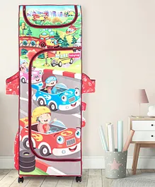 Babyhug Foldable 5 Shelf Almirah With Wheels Baby Car Theme - Red
