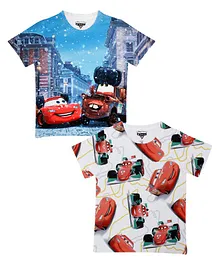 Disney By Wear Your Mind Pack Of 2 Half Sleeves Cars Printed Tees - Sky Blue White & Red