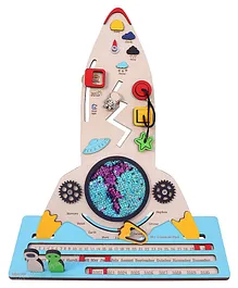 Toyshine Wooden Space Rocket Launch Busy Board 10 Busy Activities - Multicolour