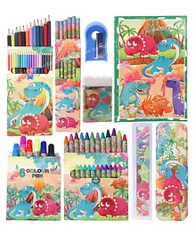 Toyshine 41 Pcs Coloring and Stationery Set Gift for Kids Boys Girls Toddler | Learning Educational Art Craft Indoor Game Gift Present Birthday for 3 4 5 6 7 8 9 Year Old- Sea Animals, Dino World