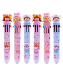 Toyshine Ballpoint Pens 0.5 mm 10 Colors Ink in One Ballpoint Pen Pack of 6 - Multicolour