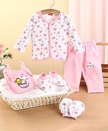 Babyhug Clothing Gift Set Animal Theme Pink & White - Pack of 5