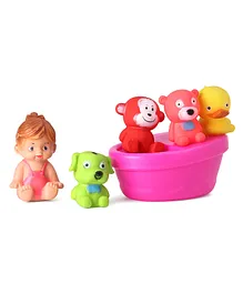 Ratnas Squeezy Babies Bath Toys With Animal Friends Pack Of 6 (Color & Print May Vary)