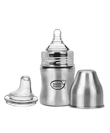 Buddsbuddy Magnum Stainless Steel 2 in 1 Wide Neck Baby Feeding Bottle with Extra Spout Sipper Anti Colic - 125 ml
