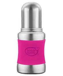 Buddsbuddy Stella Plus Stainless Steel Regular Neck Baby Feeding Bottle With Extra Spout Sipper 140ml - Pink