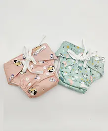 Cuddle Care Duo New Born Reusable Baby Moo & Moon Pie Printed Cotton PUL Cloth Diaper of 2  Pink Sea Green