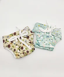 Cuddle Care Duo New Born Reusable Wild flower & Moon Pie Printed Cotton PUL Cloth Diaper of 2  Baige Sea Blue