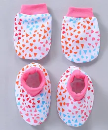 Babyhug 100% Cotton Mittens & Booties Printed - Pink