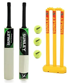 SUNLEY Just Kidding Popular Willow Cricket Bat with 3 Tennis Ball & Wicket Set for Kids - Multicolour