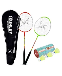 SUNLEY Swag Wide Body Badminton Racket with 3 Piece Nylon Shuttles with Attractive Cover Pack of 2- Multicolour