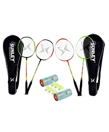 SUNLEY Badminton Rackets Badminton Set with 4Pcs Racket and 6 Pcs Shuttlecock Made of Nylon- Multicolor