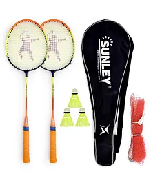 SUNLEY Swag Wide Body Pack of 2 Piece Badminton, 3 Piece Plastic Shuttle, Cover and Net - (Color May Vary)
