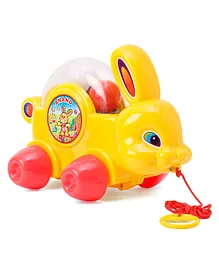 United Agencies Pull Along Jolly Toy Bunny - Yellow Red  (Lace Color May Vary)