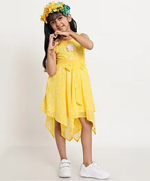 Creative Kids Sleeveless Floral Printed Fit And Flare Dress - Yellow