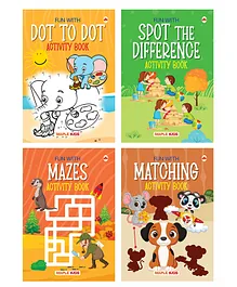 Brain Boosting Activity Book Set - Mazes Dot to Dot Spot the Difference and Matching Fun Early Learning Activity Books for Kids Set of 4 books - English