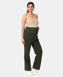The Mom Store Comfy Belly Over Solid Maternity Track Pants - Olive Green