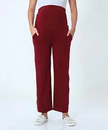 The Mom Store Comfy Belly Over Solid Maternity Track Pants - Maroon