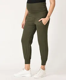 The Mom Store Comfy Belly Over Solid Maternity Joggers - Olive Green