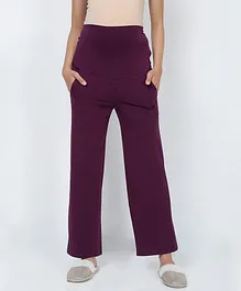 The Mom Store Comfy Belly Over Solid Maternity Regular Pants - Grape Purple