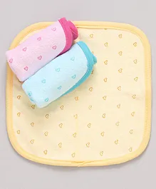 Pink Rabbit Wash Cloths Heart Print Pack of 3 - Pink Yellow Green