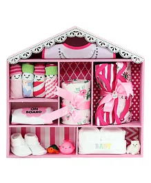 Little Surprise Box Newborn Baby Girl Wooden Dollhouse Gift Hamper - Pink