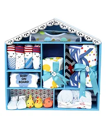 Little Surprise Box Newborn Baby Boy Wooden Dollhouse Gift Hamper - Blue