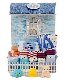 Little Surprise Box Newborn Baby Boy Picket Fence House Hamper - Blue