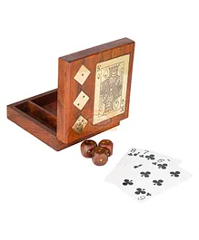 Shriji Crafts Handmade Black Wooden Storage Box with Playing Cards and Set of Five Dices MultiColor - 52 Cards