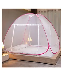Evafly Foldable Mosquito Net Flexible for Double Bed with 2 Window Zip Door - Pink