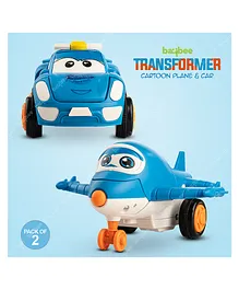 Baybee 2 in 1 Racing Converting Car & Plane To Robot Friction Vehicle Playset Toy with 360° Rotation Pack of 2 - Blue