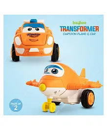 Baybee 2 in 1 Racing Converting Car & Plane To Robot Friction Vehicle Playset Toy with 360° Rotation Pack of 2 - Orange