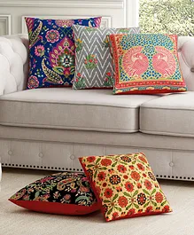 SEJ by Nisha Gupta Ethnic Motif Premium Cushion Covers Pack of 5- (Color May Vary)