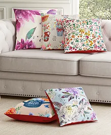 SEJ by Nisha Gupta Set of 5 Abstract Premium Cushion Covers - Orange