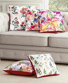 Sej by Nisha Gupta Pack of 5 Florals Premium 16 by 16 Cushion Covers - Pink