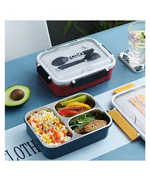 YAMAMA 3 Compartment Leak Proof BPA Free Stainless Steel Lunch Box with Spoon (Color May Vary)