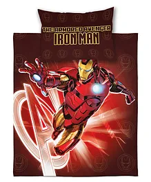 Marvel Avengers Single Cotton Bedsheet With 1 Pillow Cover Iron Man Print - Maroon