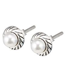 silver arts 925 pure silver pearl studded earrings in oxidized finish  silver