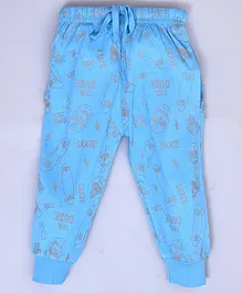 Crazy Penguin Full Length All Over Cool Dude Text & Skateboard Printed 100% Cotton Lounge Pant - Blue