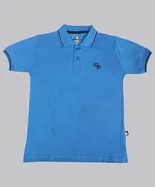 Crazy Penguin Half Sleeves Placement Embroidered 100% Cotton Polo Tee - Blue
