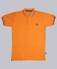 Crazy Penguin Half Sleeves Placement Embroidered 100% Cotton Polo Tee - Orange
