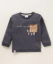 First Smile Full Sleeves T-Shirt Text Print - Grey